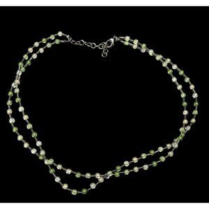 Earthy Clear And Green Glass Necklace With Metal Coil Spacers